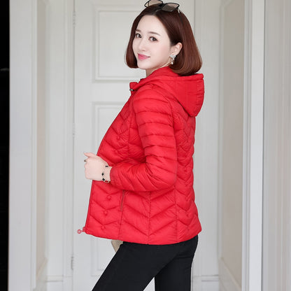  Winter Ultra-Light Thin Down Waterproof Coat for Women - Slim Short Hooded Parka Jacket