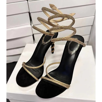 Lace up High Heel Sandal Star style Luxury Crystal Snake Coiled Women Sandals Sexy Stiletto High heels Gladiator Sandals Summer Fashion Party Prom Shoes