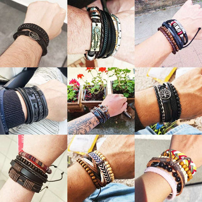 3/4Pcs/ Set Braided Wrap Leather Bracelet for Men