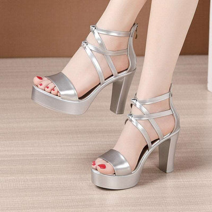 Big Size 34-43 Block Heel Platform Sandals Women's Wedding Shoes 2022 Summer High Heels Gladiator Sandals Patent Leather Media 1 of 10