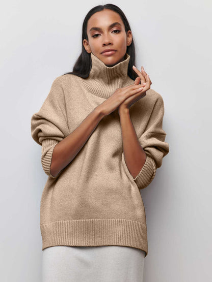 Autumn Winter Women's Turtleneck Sweater Solid, Elegant, Thick, Warm, Long Sleeve Knitted Pullovers