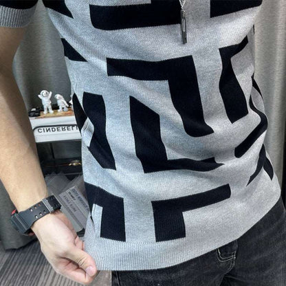 3 Color Short Sleeve Knitting T-Shirt Men Slim Streetwear Color Contrast T Shirt Men