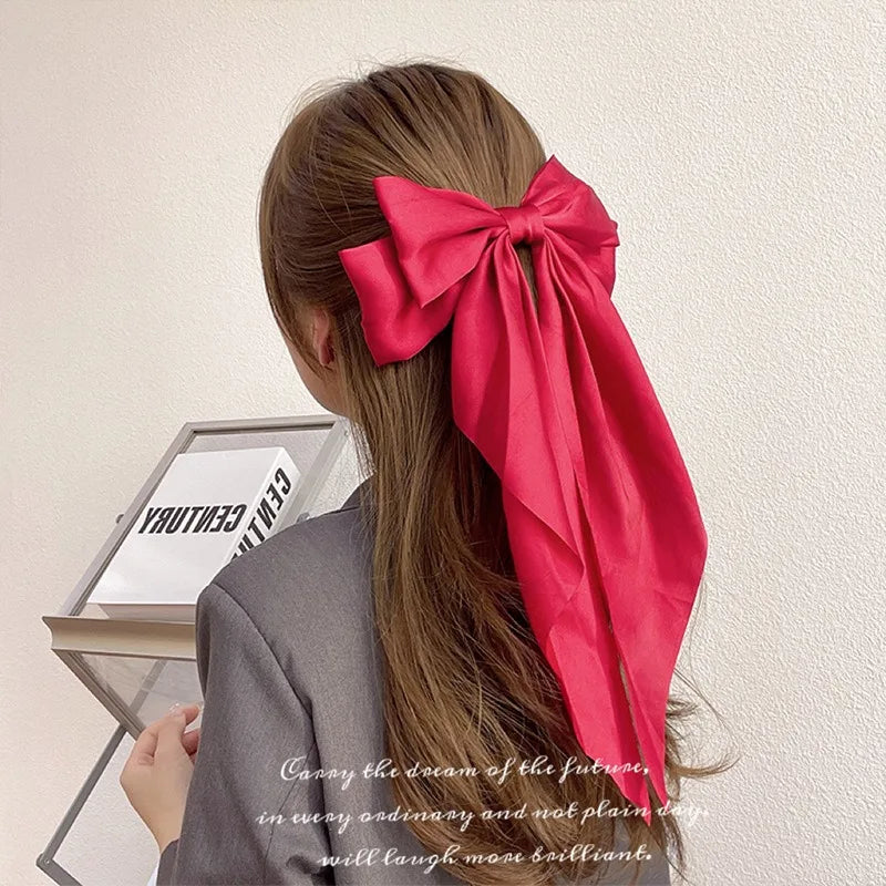 11 Solid Color Satin Ribbon Big Bows Hairpin Spring Clips Hair Accessories for Women Girls Trendy Korean Summer Headwear 2024