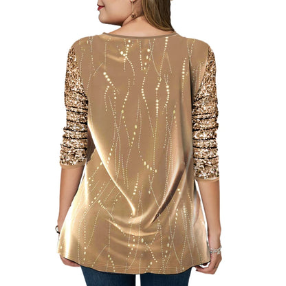 Fashion Women Long Sleeve Patchwork Sequins T-Shirt 2023 Spring Autumn Shining Tunic T Shirt For Women Smock Top Y2K Tshirts