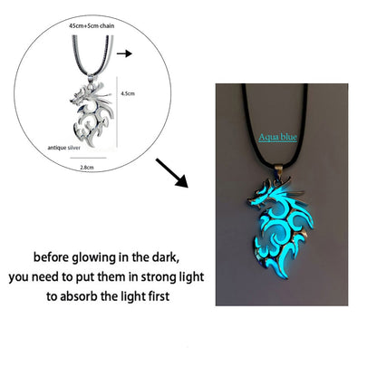 Luminous Dragon Necklace Glowing Night Fluorescence Antique Harajuku Style Silver Plated Glow In The Dark Necklace for Men Women Party Hallowen