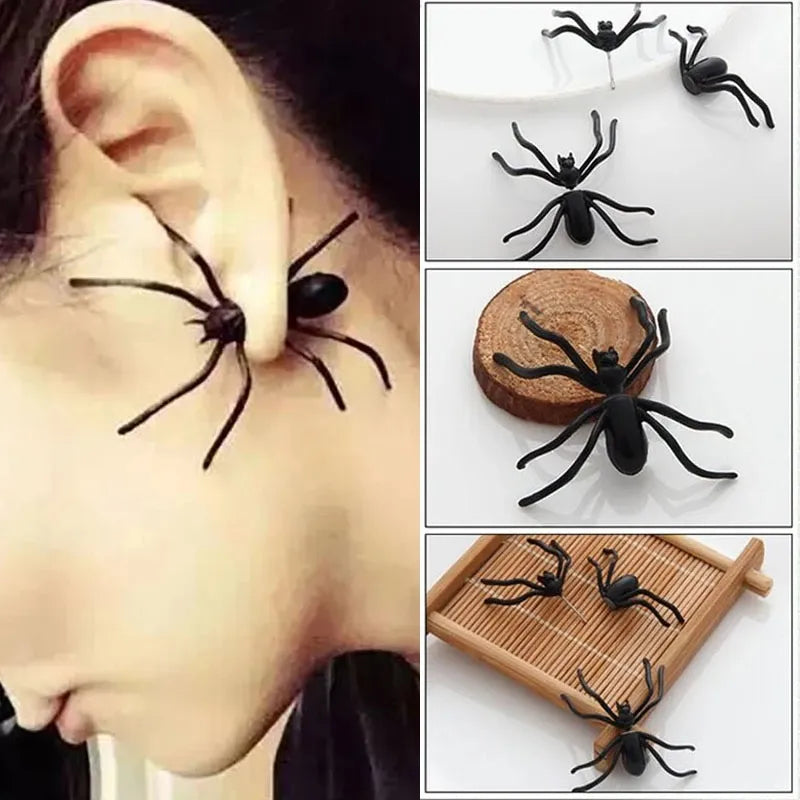 Halloween Funny Spider Stud Earrings Woman 3D Creepy Black Spider Ear Stud Earrings Halloween Costumes Party DIY Decoration