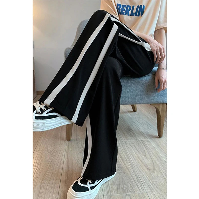 Fashion Side Stripe Patchwork Streetwear Sweatpants Spring Autumn Women's Casual Straight Wide Leg Trousers Loose Harajuku Pants