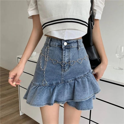 Hot Girl KawaiiY2K Summer Gothic Mini Skirt, New Pleated Casual High Waist Slim Denim Skirt, Hot Streetwear Women's Short Skirt