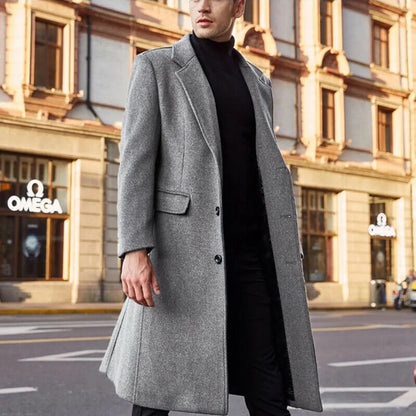 Korean Trend Men's Loose Casual Single-breasted Overcoat Autumn Winter Fashion New Long Sleeve Woolen Long Coat 2023