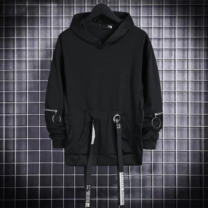 Men's Hoodie Sweatshirt Autumn Casual Black Hoodies Tops 3XL Techwear Hip Hop Harajuku Patchwork Japanese Streetwear Men