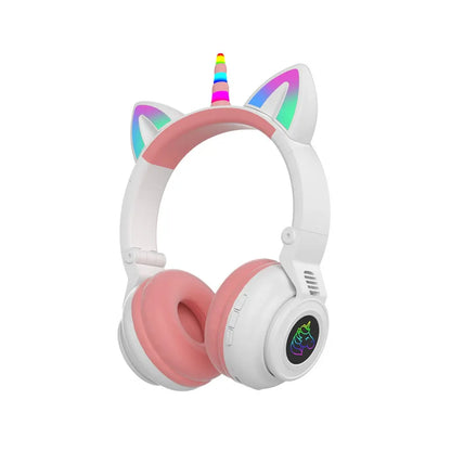 RGB Unicorn Kids Wireless Headphones With Mic,Control RGB Light Girls Music Stereo Earphone Mobile Phone Children's Headset Gift