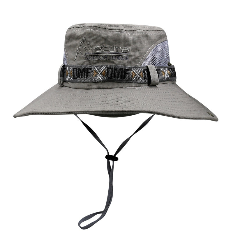 Summer Men Bucket Hat | Outdoor UV Protection Wide Brim Panama Safari Hunting Hiking Hat | Mesh Fisherman Hat Beach Sunscreen Cap