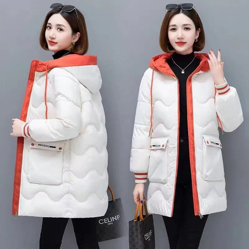 barbour quilted coat 2023 Winter Women's Jacket Coats: Long Parkas, Hooded Overcoat with Down Cotton