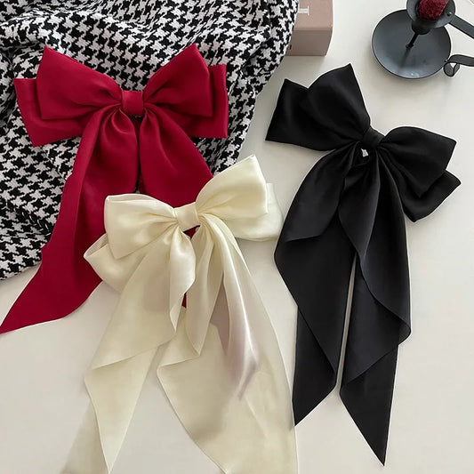 11 Solid Color Satin Ribbon Big Bows Hairpin Spring Clips Hair Accessories for Women Girls Trendy Korean Summer Headwear 2024