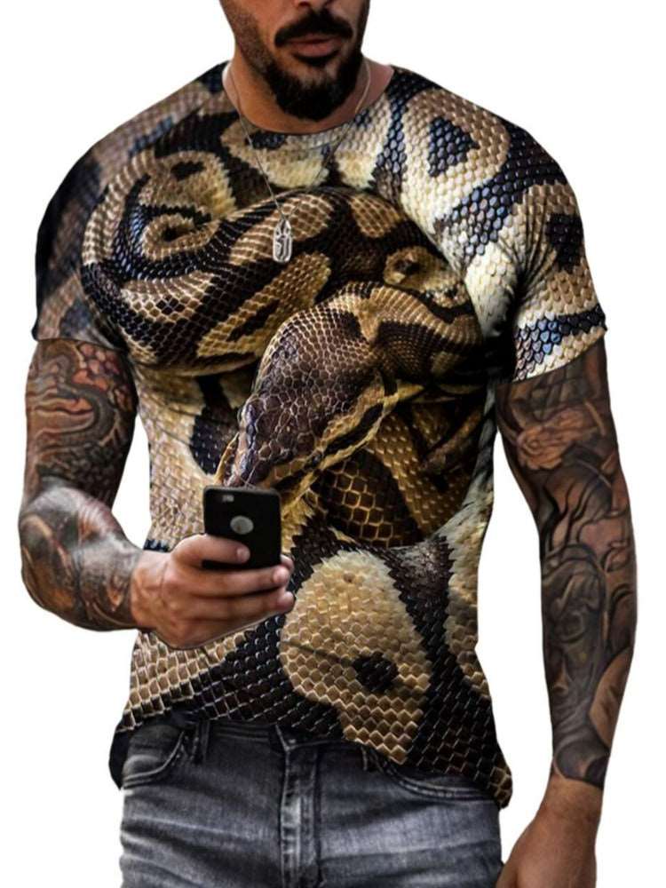 Animal Python Pattern 3D Printed Summer Men's T-shirt - Hip Hop Alternative Personality, Quick-drying, Loose Crewneck Short Sleeve