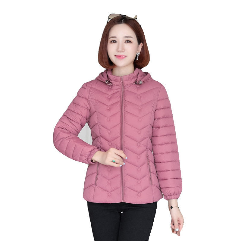  Winter Ultra-Light Thin Down Waterproof Coat for Women - Slim Short Hooded Parka Jacket