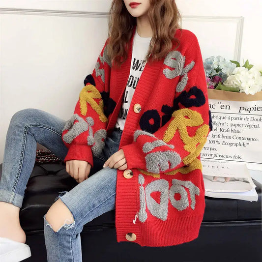 Sweater Women Cardigan Loose Autumn and Winter Korean 2024 New Style Outerwear Knitted Jacket