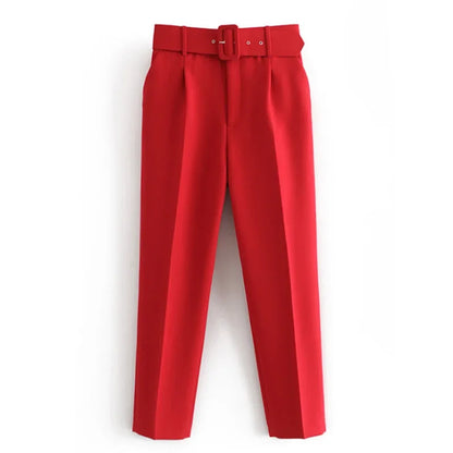 2005 New Spring Fall Solid Color High-waisted Straight Career Commuter  Pants Women's, Multi-color Casual Female Pants with Belt