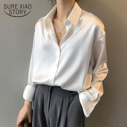 Autumn Fashion Button Up Satin Silk Shirt