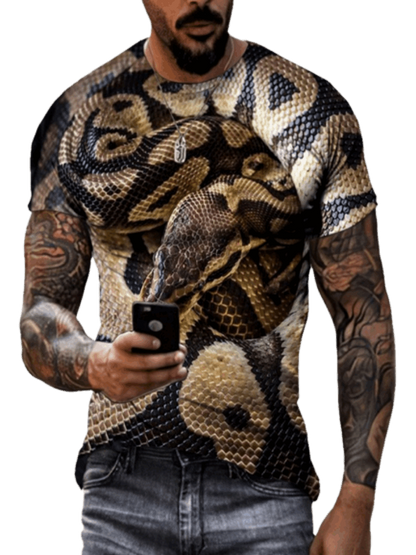 Animal Python Pattern 3D Printed Summer Men's T-shirt