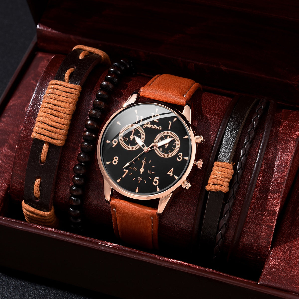 Father's Day Gift 4pcs Set of Luxury Fashion Design Men's Watches with Leather Strap and Quartz Movement