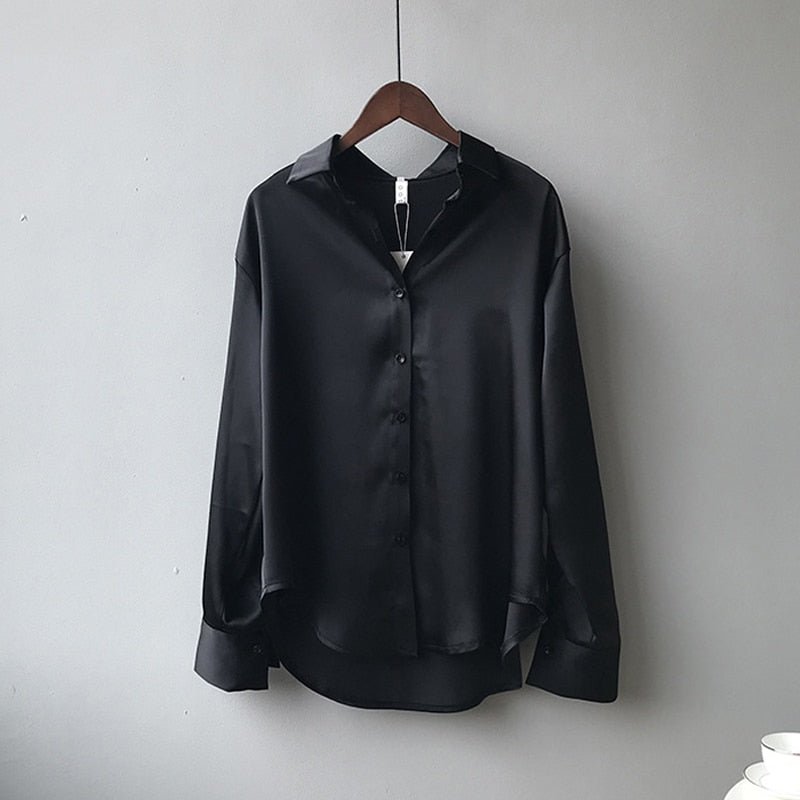 Autumn Fashion Button Up Satin Silk Shirt