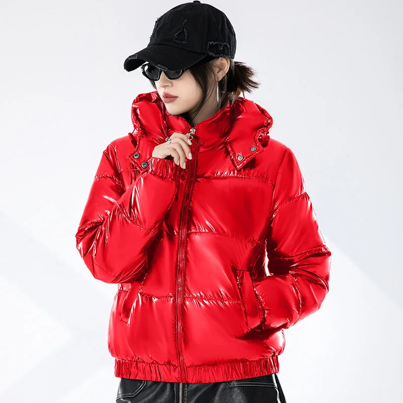 Hooded Coat Female Fashion Trends Leisure Bright Face Short Versatile Winter Cotton Padded Jacket