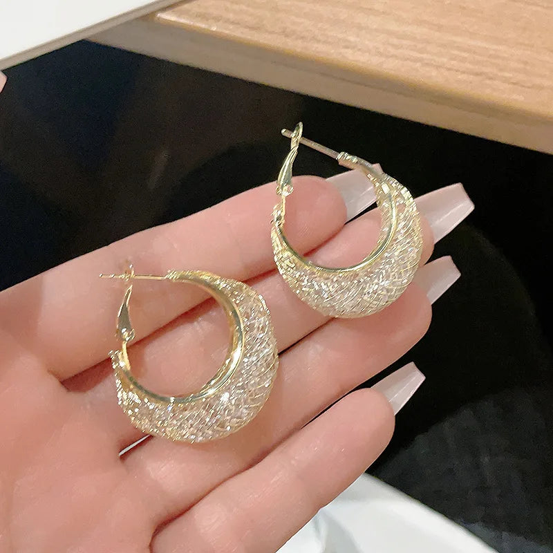 Elegant Mesh Zircon Earrings - Unique Design, Light Luxury, and Fashionable Trend for Women's Jewelry Parties - Premium Gift