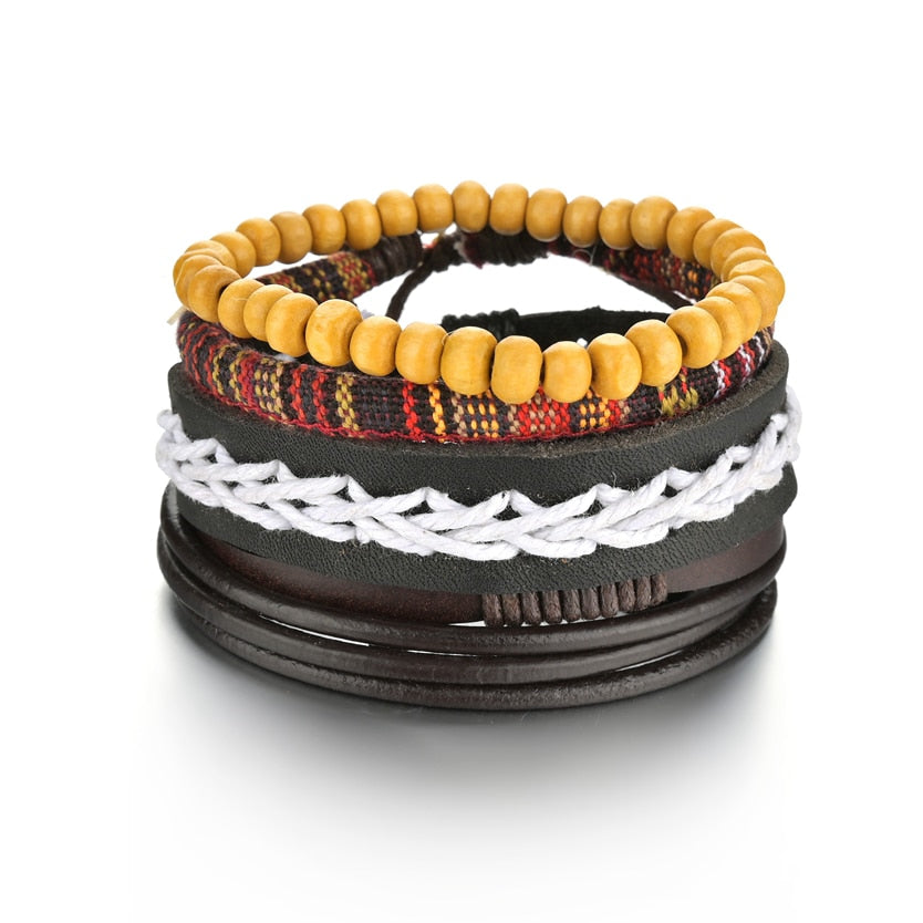 3/4Pcs/ Set Braided Wrap Leather Bracelet for Men