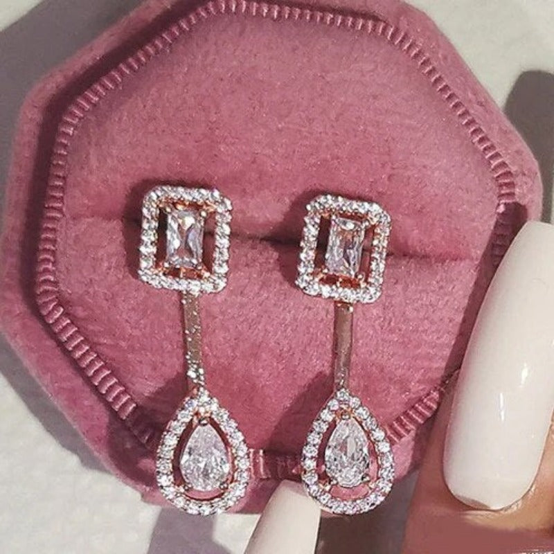 Luxury Trendy Marquise Flower Full Mirco Paved Crystal Zircon Naija Wedding Drop Earring 