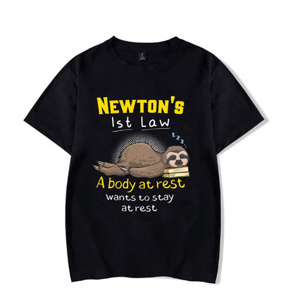 Summer Outfits Men Streetwear Funny Physics Joke Sloth 3D Print T-shirt Clothes Black Male T-shirts  Mens Unisex T Shirt