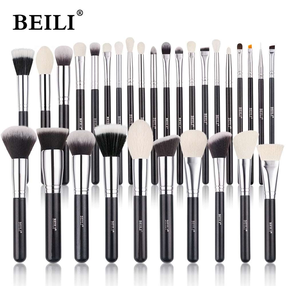 Black Makeup Brushes Set Professional Natural Goat Hair Brushes for Foundation, Powder, Contour, Eyeshadow, and More