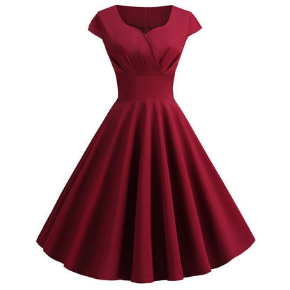 Pink Summer Dress Women V Neck Big Swing Vintage Dress Robe Femme Elegant Retro pin up Party Office Midi Dresses