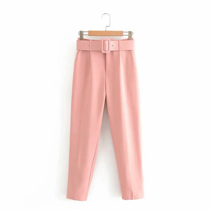 2005 New Spring Fall Solid Color High-waisted Straight Career Commuter  Pants Women's, Multi-color Casual Female Pants with Belt