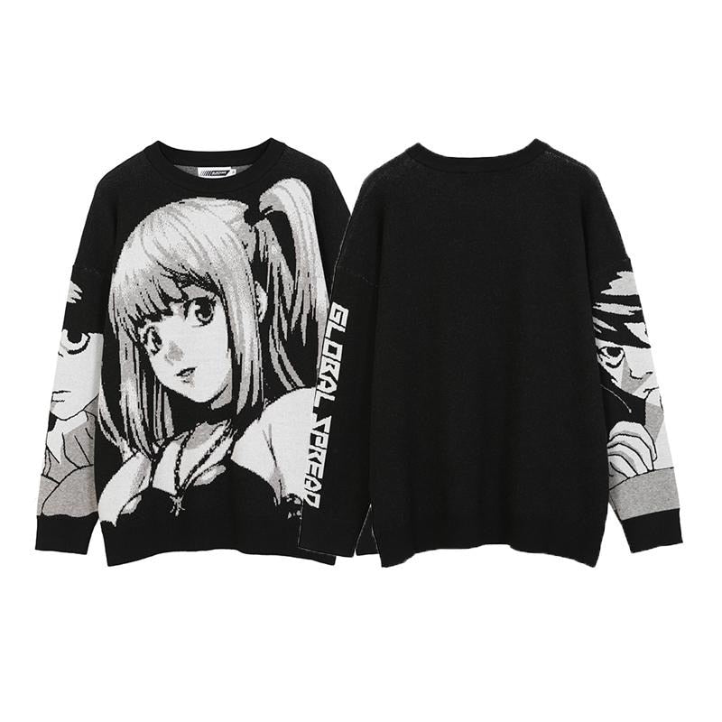 Anime Death Note Sweater Knit T-shirt Cosplay Costume Harajuku Tube Tops Outfit Long Sleeve Loose Sweater for Men and Women