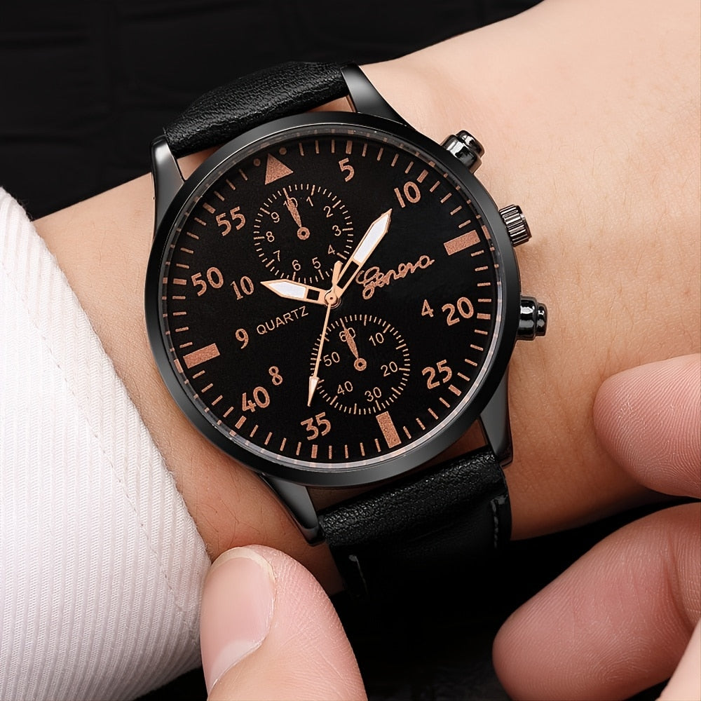 Father's Day Gift 4pcs Set of Luxury Fashion Design Men's Watches with Leather Strap and Quartz Movement