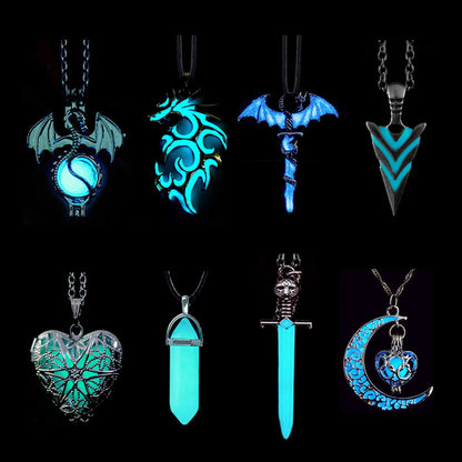 Luminous Dragon Necklace Glowing Night Fluorescence Antique Harajuku Style Silver Plated Glow In The Dark Necklace for Men Women Party Hallowen