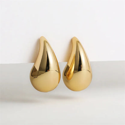 Vintage Gold-Plated Chunky Dome Drop Earrings: Glossy Stainless Steel Thick Teardrop Earrings, Elegant Jewelry for Women