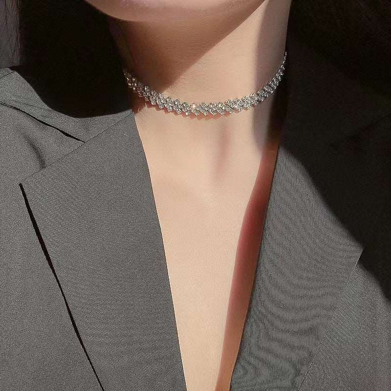 Bundle Neck Full Rhinestone Choker Luxury Crystal Gem Necklace Glitter Collar Fashion Long Chain Jewelry Salon For Party