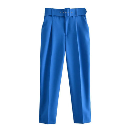 2005 New Spring Fall Solid Color High-waisted Straight Career Commuter  Pants Women's, Multi-color Casual Female Pants with Belt