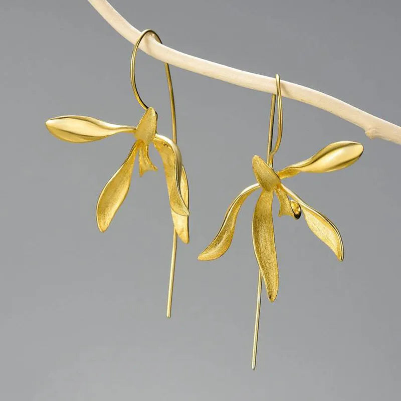 Exquisite Blooming Flower Hook Earrings Simple Accessories Gold Silver Color Plant Drop Dangle Earrings Jewelry