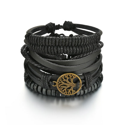 3/4Pcs/ Set Braided Wrap Leather Bracelet for Men Vintage Life