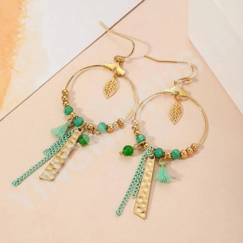 Beaded Round Drop Earrings for Women Crystal Mixed Round Circle Earrings Hollow Cutout Dangle Earrings