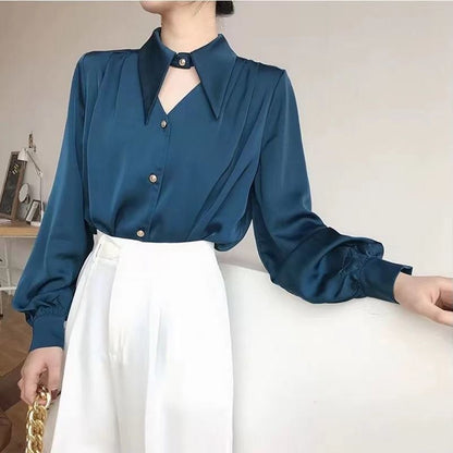 Elegant OL Chic Turn-down Collar Long Sleeve Women's Top Blouse for Spring - Women's Shirts and Blouses, Female Clothing