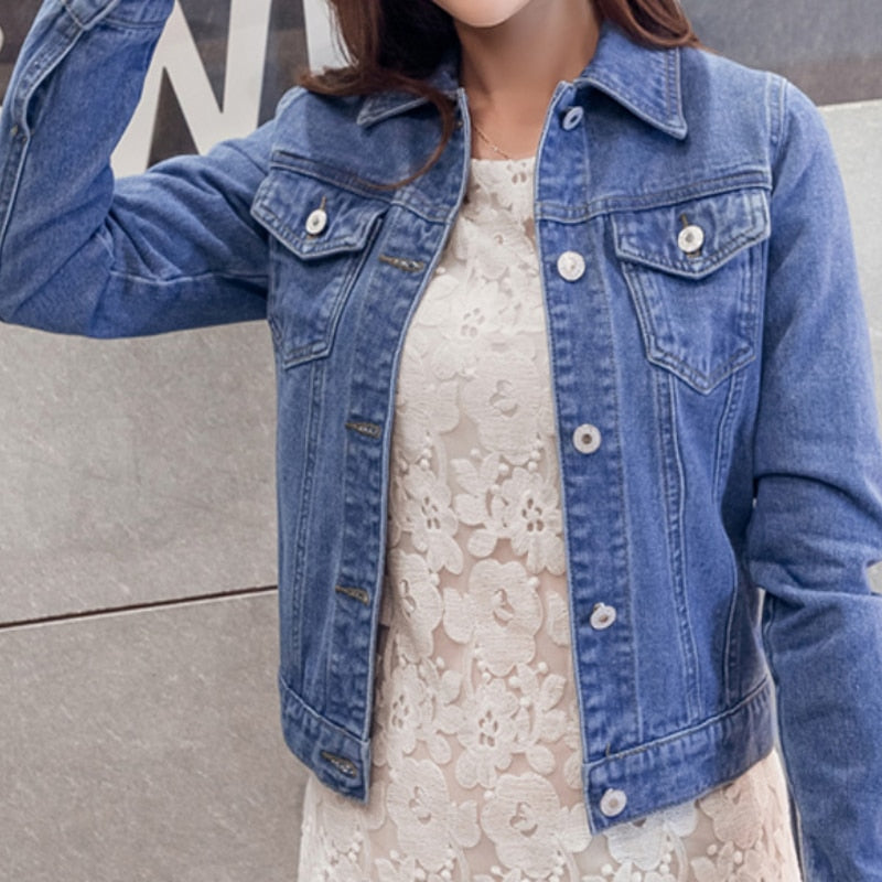 New Women's Denim Jacket Spring and Autumn Casual Short Denim Jacket Women's Korean Version Solid Color Jacket Clothes