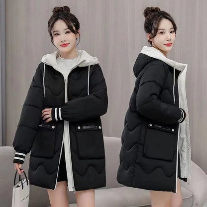 Barbour Trending Quilted Coat 2024 Winter Women's Jacket Coats Long Parkas, Hooded Overcoat with Down Cotton. Thick Warm Jackets for Casual Students. Windproof Trench Coat for Women