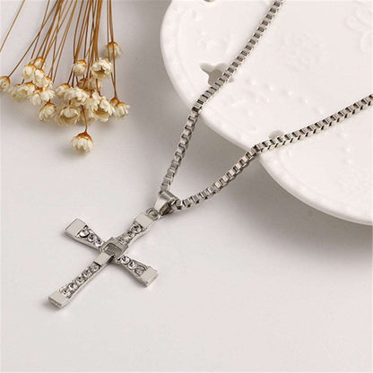 Best New Fast and Furious 7 Moive Cross Tourette Necklace Dominic Toretto Crystal Jesus Cross Pendant Necklace For Men Gifts Jewelry