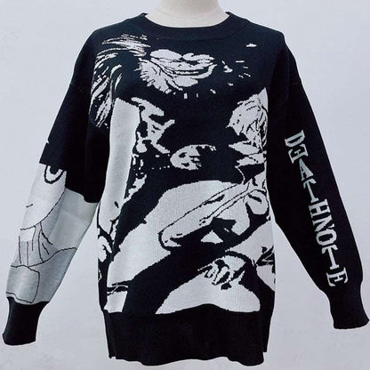 Anime Death Note Sweater Knit T-shirt Cosplay Costume Harajuku Tube Tops Outfit Long Sleeve Loose Sweater for Men and Women