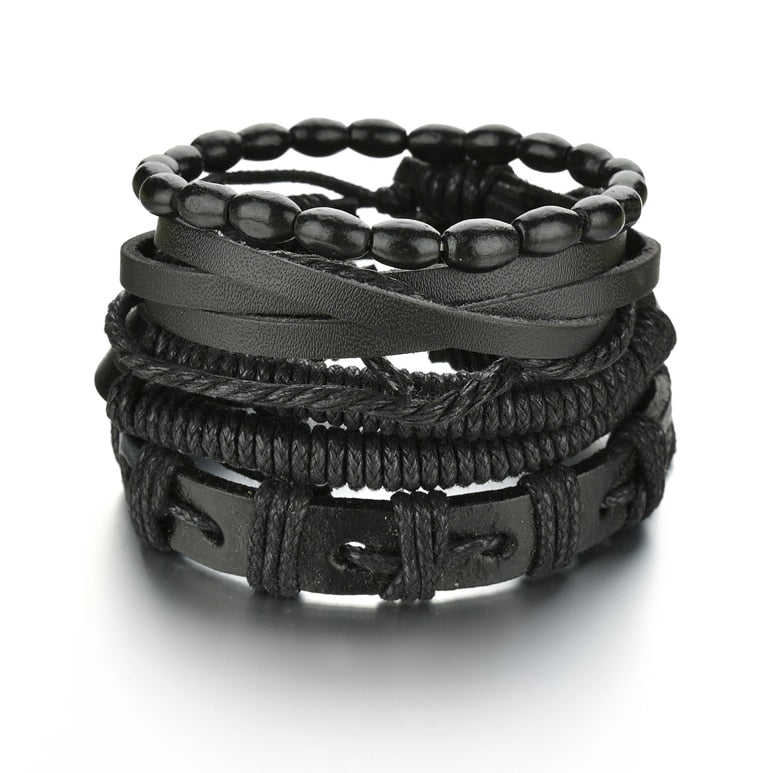 3/4Pcs/ Set Braided Wrap Leather Bracelet for Men Vintage Life Tree