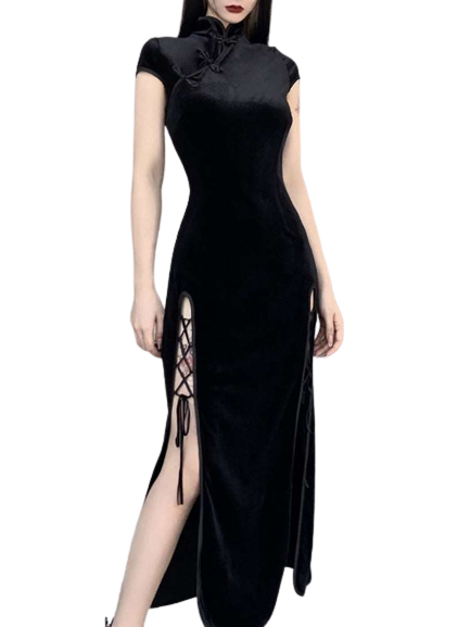 Black SlitHem Bodycon Goth Style Dark Romantic Sexy Evening Dress